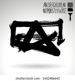 Black brush stroke and handwritten alphabet. Grunge vector abstract hand - painted element. Underline and border design.