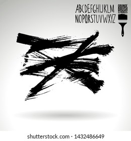 Black brush stroke and handwritten alphabet. Grunge vector abstract hand - painted element. Underline and border design.