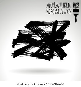 Black brush stroke and handwritten alphabet. Grunge vector abstract hand - painted element. Underline and border design.