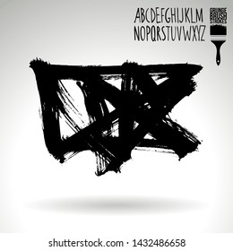 Black brush stroke and handwritten alphabet. Grunge vector abstract hand - painted element. Underline and border design.