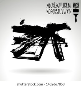 Black brush stroke and handwritten alphabet. Grunge vector abstract hand - painted element. Underline and border design.