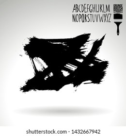 Black brush stroke and handwritten alphabet. Grunge vector abstract hand - painted element. Underline and border design.
