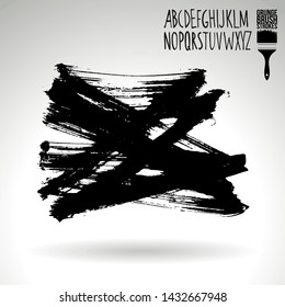Black brush stroke and handwritten alphabet. Grunge vector abstract hand - painted element. Underline and border design.
