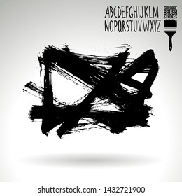 Black brush stroke and handwritten alphabet. Grunge vector abstract hand - painted element. Underline and border design.