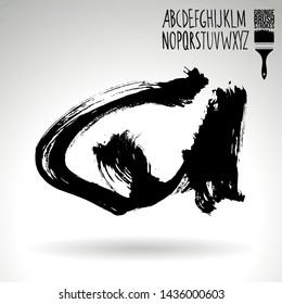 Black brush stroke and handwritten alphabet. Grunge vector abstract hand - painted element. Underline and border design.