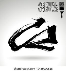 Black brush stroke and handwritten alphabet. Grunge vector abstract hand - painted element. Underline and border design.