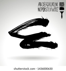 Black brush stroke and handwritten alphabet. Grunge vector abstract hand - painted element. Underline and border design.