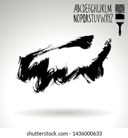 Black brush stroke and handwritten alphabet. Grunge vector abstract hand - painted element. Underline and border design.