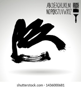 Black brush stroke and handwritten alphabet. Grunge vector abstract hand - painted element. Underline and border design.