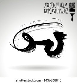 Black brush stroke and handwritten alphabet. Grunge vector abstract hand - painted element. Underline and border design.