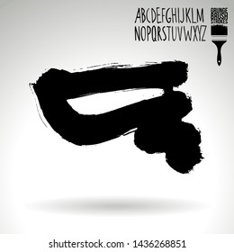 Black brush stroke and handwritten alphabet. Grunge vector abstract hand - painted element. Underline and border design.