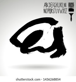 Black brush stroke and handwritten alphabet. Grunge vector abstract hand - painted element. Underline and border design.