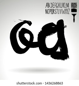 Black brush stroke and handwritten alphabet. Grunge vector abstract hand - painted element. Underline and border design.