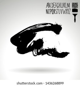 Black brush stroke and handwritten alphabet. Grunge vector abstract hand - painted element. Underline and border design.