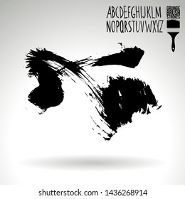 Black brush stroke and handwritten alphabet. Grunge vector abstract hand - painted element. Underline and border design.