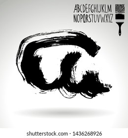 Black brush stroke and handwritten alphabet. Grunge vector abstract hand - painted element. Underline and border design.