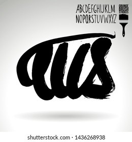 Black brush stroke and handwritten alphabet. Grunge vector abstract hand - painted element. Underline and border design.