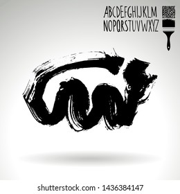 Black brush stroke and handwritten alphabet. Grunge vector abstract hand - painted element. Underline and border design.