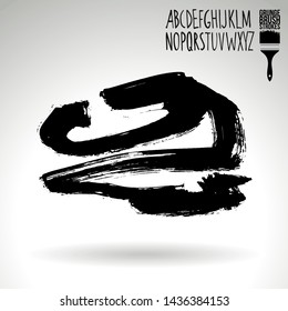 Black brush stroke and handwritten alphabet. Grunge vector abstract hand - painted element. Underline and border design.