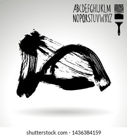 Black brush stroke and handwritten alphabet. Grunge vector abstract hand - painted element. Underline and border design.