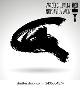 Black brush stroke and handwritten alphabet. Grunge vector abstract hand - painted element. Underline and border design.