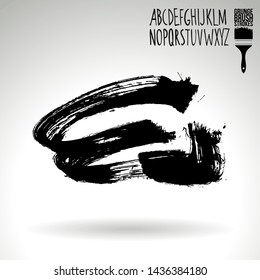 Black brush stroke and handwritten alphabet. Grunge vector abstract hand - painted element. Underline and border design.