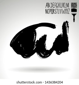 Black brush stroke and handwritten alphabet. Grunge vector abstract hand - painted element. Underline and border design.