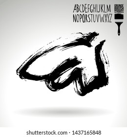 Black brush stroke and handwritten alphabet. Grunge vector abstract hand - painted element. Underline and border design.