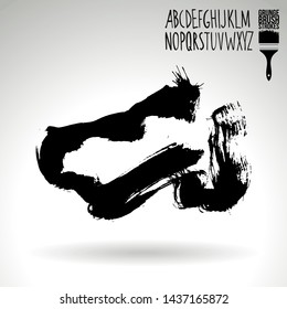 Black brush stroke and handwritten alphabet. Grunge vector abstract hand - painted element. Underline and border design.