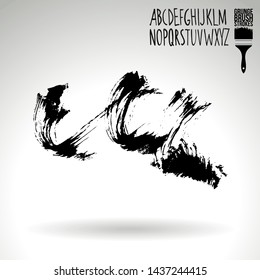 Black brush stroke and handwritten alphabet. Grunge vector abstract hand - painted element. Underline and border design.