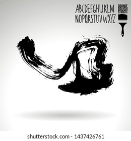 Black brush stroke and handwritten alphabet. Grunge vector abstract hand - painted element. Underline and border design.