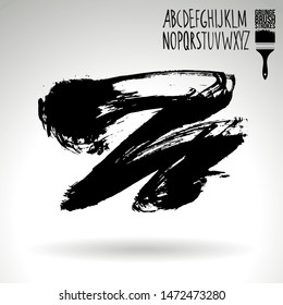 Black brush stroke and handwritten alphabet. Grunge vector abstract hand - painted element. Underline and border design.