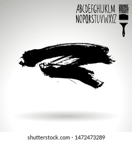 Black brush stroke and handwritten alphabet. Grunge vector abstract hand - painted element. Underline and border design.