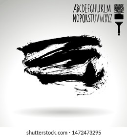 Black brush stroke and handwritten alphabet. Grunge vector abstract hand - painted element. Underline and border design.