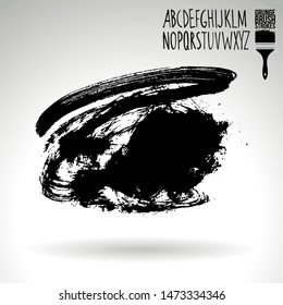 Black brush stroke and handwritten alphabet. Grunge vector abstract hand - painted element. Underline and border design.