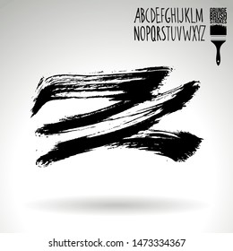 Black brush stroke and handwritten alphabet. Grunge vector abstract hand - painted element. Underline and border design.