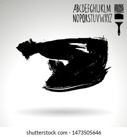 Black brush stroke and handwritten alphabet. Grunge vector abstract hand - painted element. Underline and border design.
