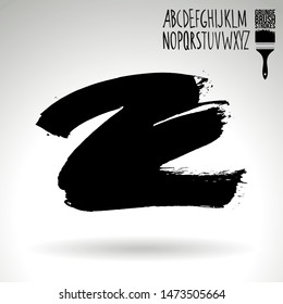 Black brush stroke and handwritten alphabet. Grunge vector abstract hand - painted element. Underline and border design.
