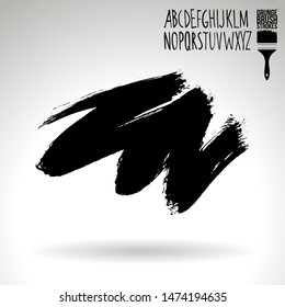 Black brush stroke and handwritten alphabet. Grunge vector abstract hand - painted element. Underline and border design.