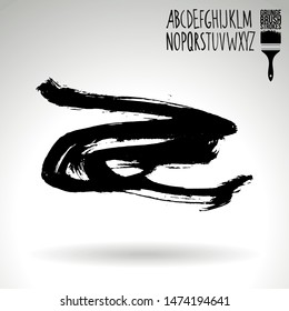 Black brush stroke and handwritten alphabet. Grunge vector abstract hand - painted element. Underline and border design.