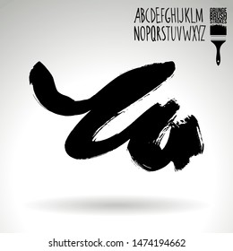 Black brush stroke and handwritten alphabet. Grunge vector abstract hand - painted element. Underline and border design.