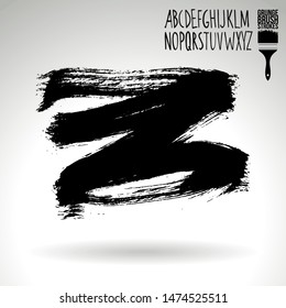 Black brush stroke and handwritten alphabet. Grunge vector abstract hand - painted element. Underline and border design.