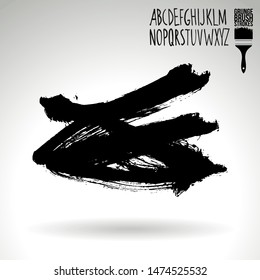Black brush stroke and handwritten alphabet. Grunge vector abstract hand - painted element. Underline and border design.
