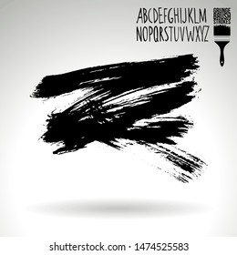 Black brush stroke and handwritten alphabet. Grunge vector abstract hand - painted element. Underline and border design.