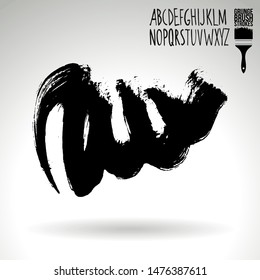 Black brush stroke and handwritten alphabet. Grunge vector abstract hand - painted element. Underline and border design.