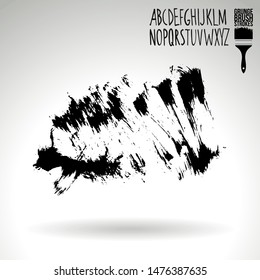 Black brush stroke and handwritten alphabet. Grunge vector abstract hand - painted element. Underline and border design.