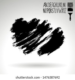 Black brush stroke and handwritten alphabet. Grunge vector abstract hand - painted element. Underline and border design.