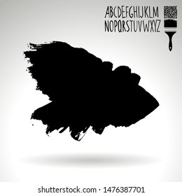 Black brush stroke and handwritten alphabet. Grunge vector abstract hand - painted element. Underline and border design.