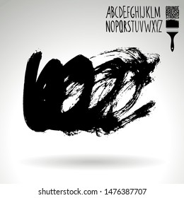 Black brush stroke and handwritten alphabet. Grunge vector abstract hand - painted element. Underline and border design.