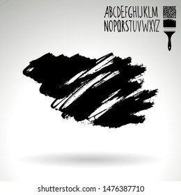 Black brush stroke and handwritten alphabet. Grunge vector abstract hand - painted element. Underline and border design.